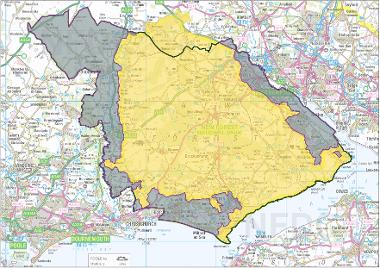 Map 1: The Plan Area - New Forest District outside the National Park shown with grey area