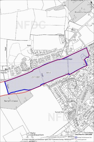 Map showing area of Strategic Site 12: Land to the south of Derritt Lane, Bransgore map