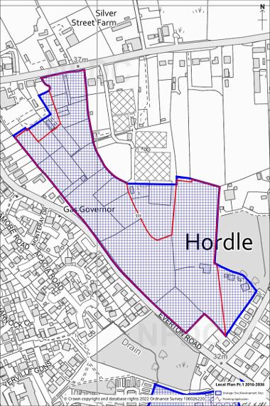 Map showing area of Strategic Site 9: Land east of Everton Road, Hordle