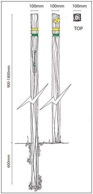 A drawing showing the measurements on an interpretation board with front elevations