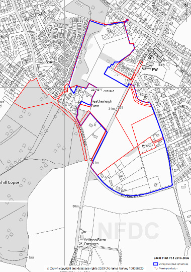 Red line plan showing planning applications and allocation area for Strategic Site 8