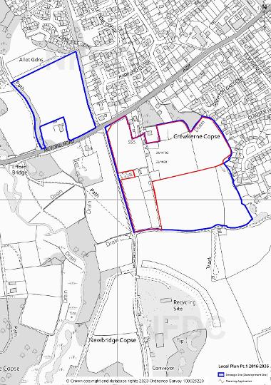 Red line plan showing planning applications and allocation area for Strategic Site 5